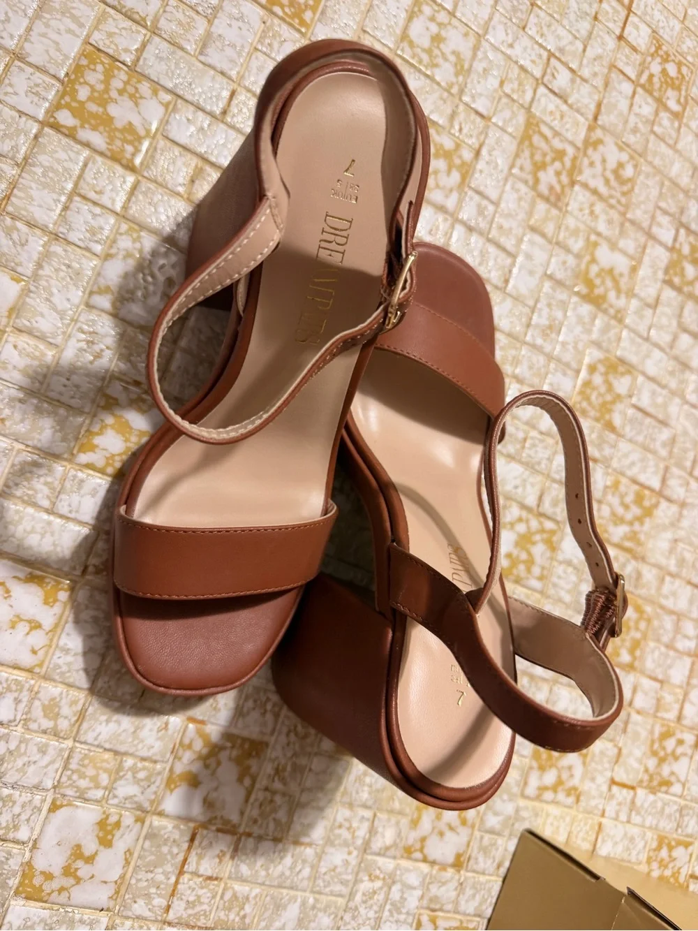 Women's Brown Platform Block Heel Sandals with Ankle Strap